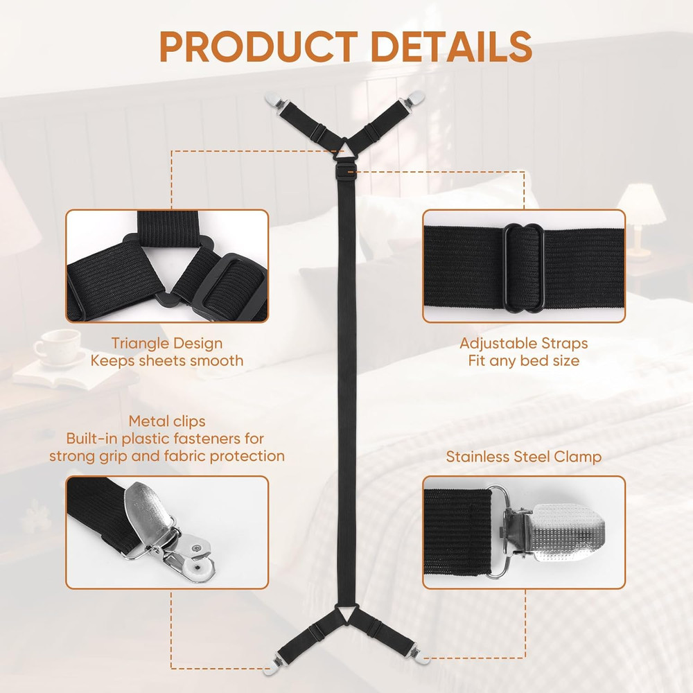Bed Sheet Holder Straps 2PCS Adjustable Grippers Keep Sheets Tight Bed