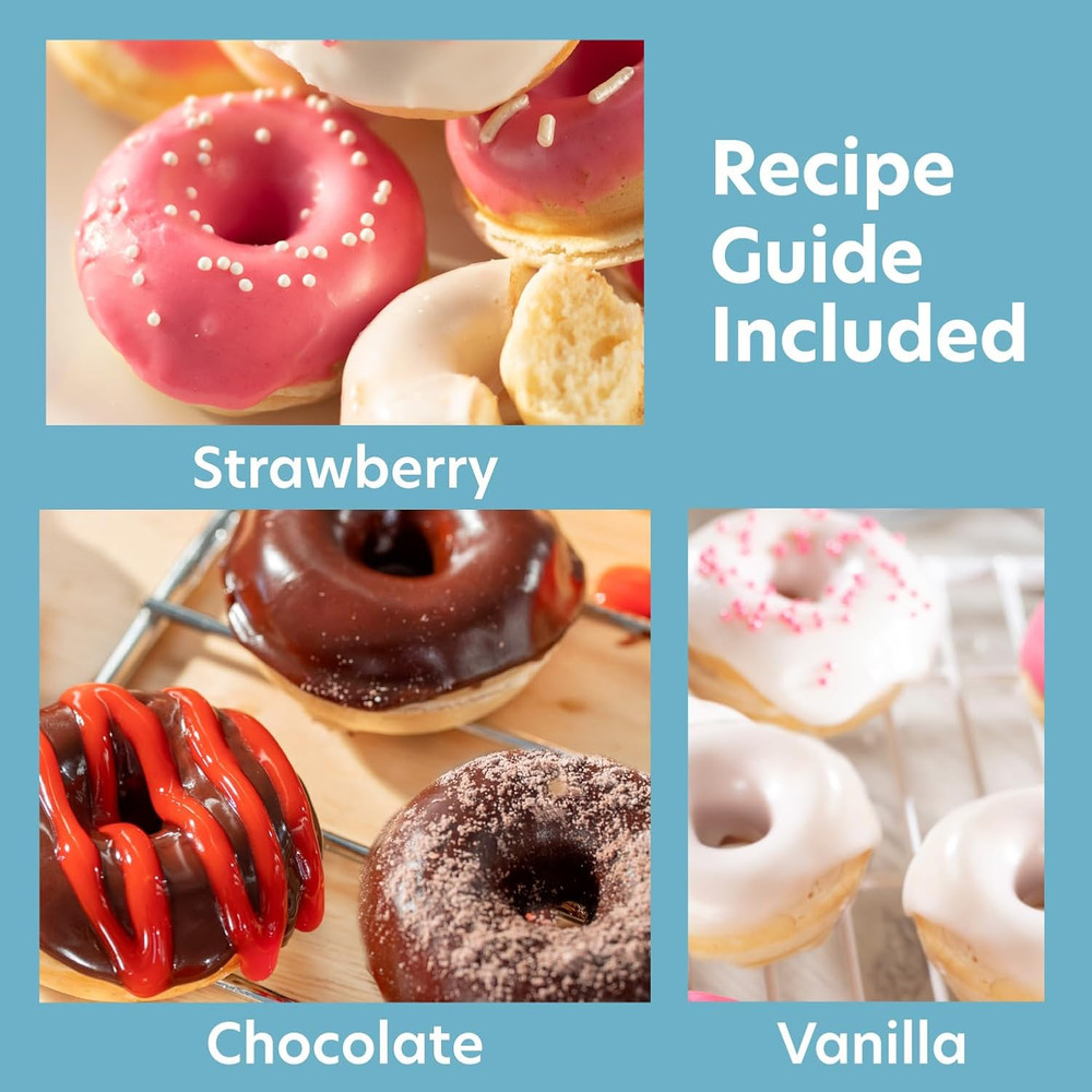 Mini Donut Maker- Electric Nonstick Surface Makes 7 Small Doughnuts- Decorate Fr