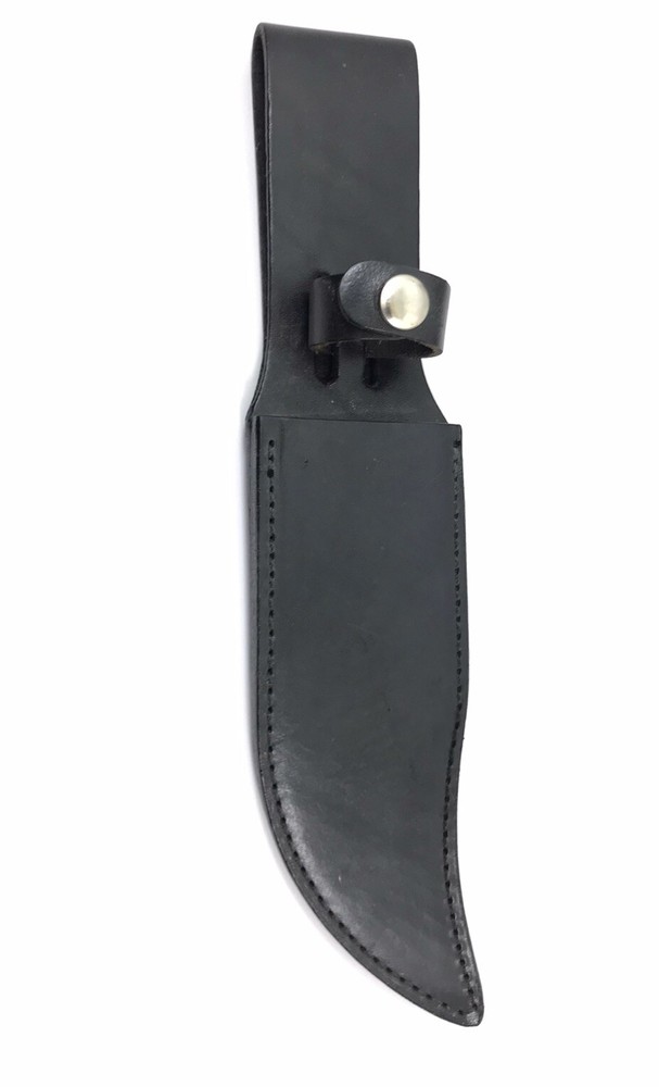 Black Leather Fixed Blade Knife Sheath With Snap For 7” Blade