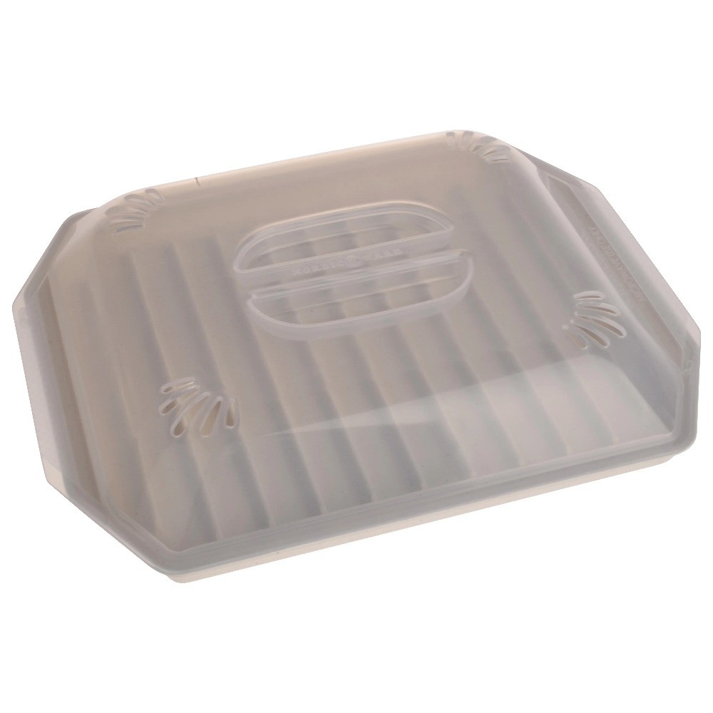 Nordic Ware Microwave Safe Covered Plastic Bacon Rack with Lid, White, 2 Pieces