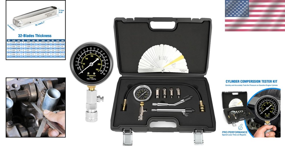Efficient Engine Compression Tester Kit - Triple Range Pressure Gauge Included