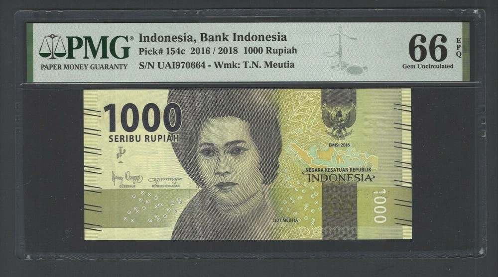 Indonesia 1000 Rupiah 2016 / 2018 P154c Uncirculated Grade 66