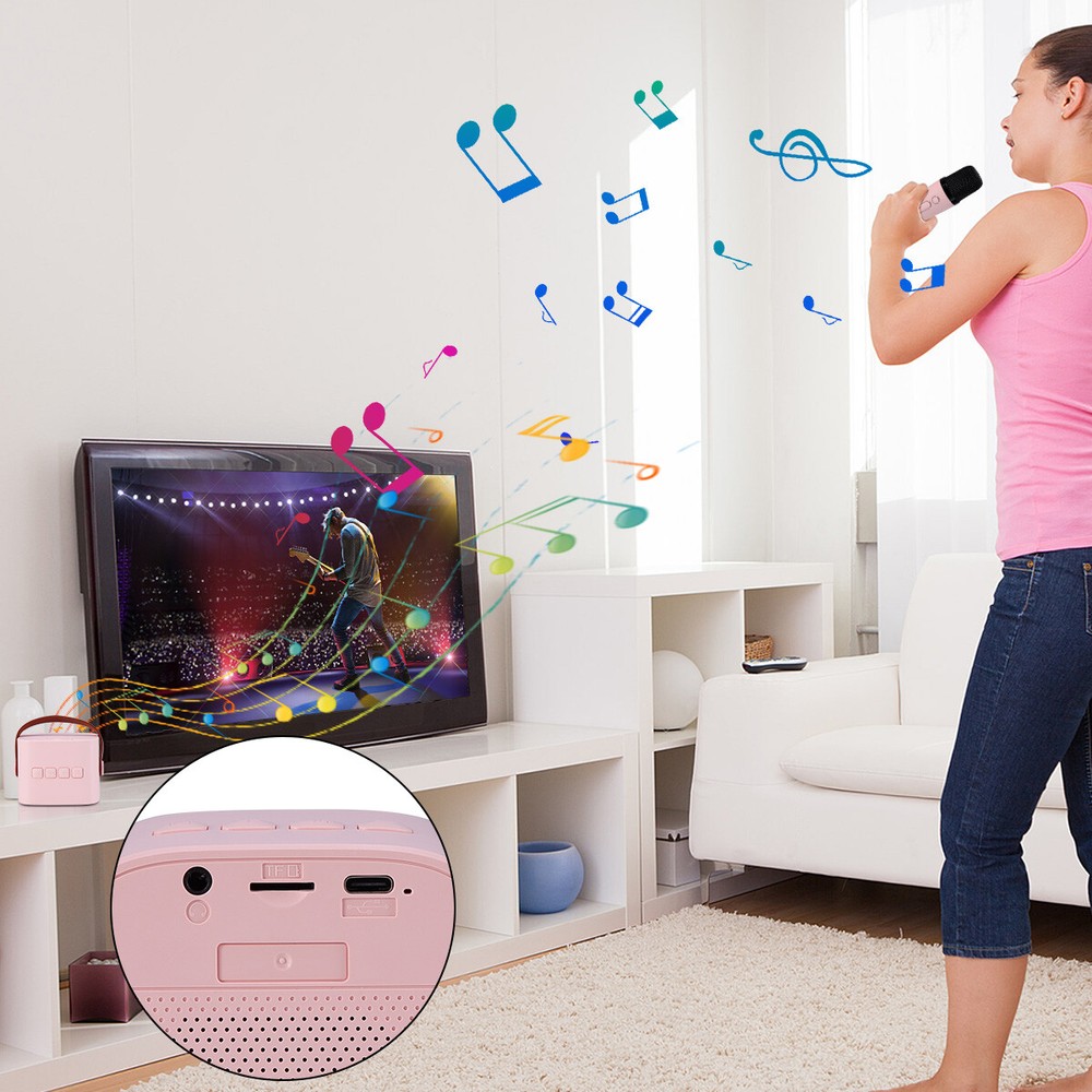 Bluetooth Speaker Portable Karaoke Machine System Microphone Party Light For Kid