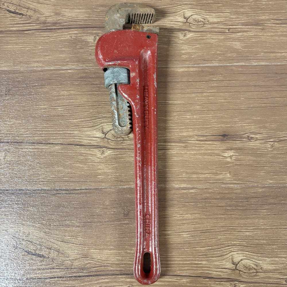 Toolsmith 14” Pipe Wrench, Cast Iron, Heavy-Duty, Red