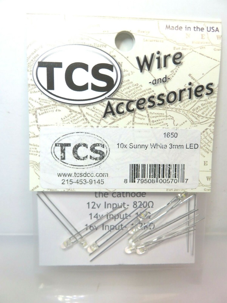 TCS Train Control Systems Sunny White 3MM LED's Package of 10