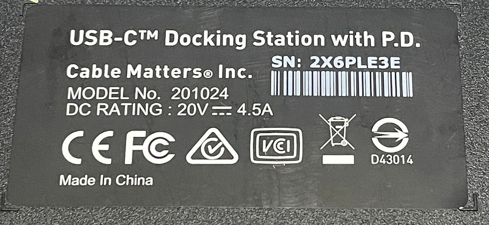 Cable Matters Docking Dual Display USB-C Cable Matters 201024 Dock Station