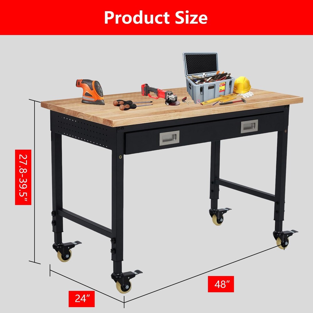 ✅48" Adjustable Workbench for Garage Worktable with Drawer 2000 LBs Load Capacit