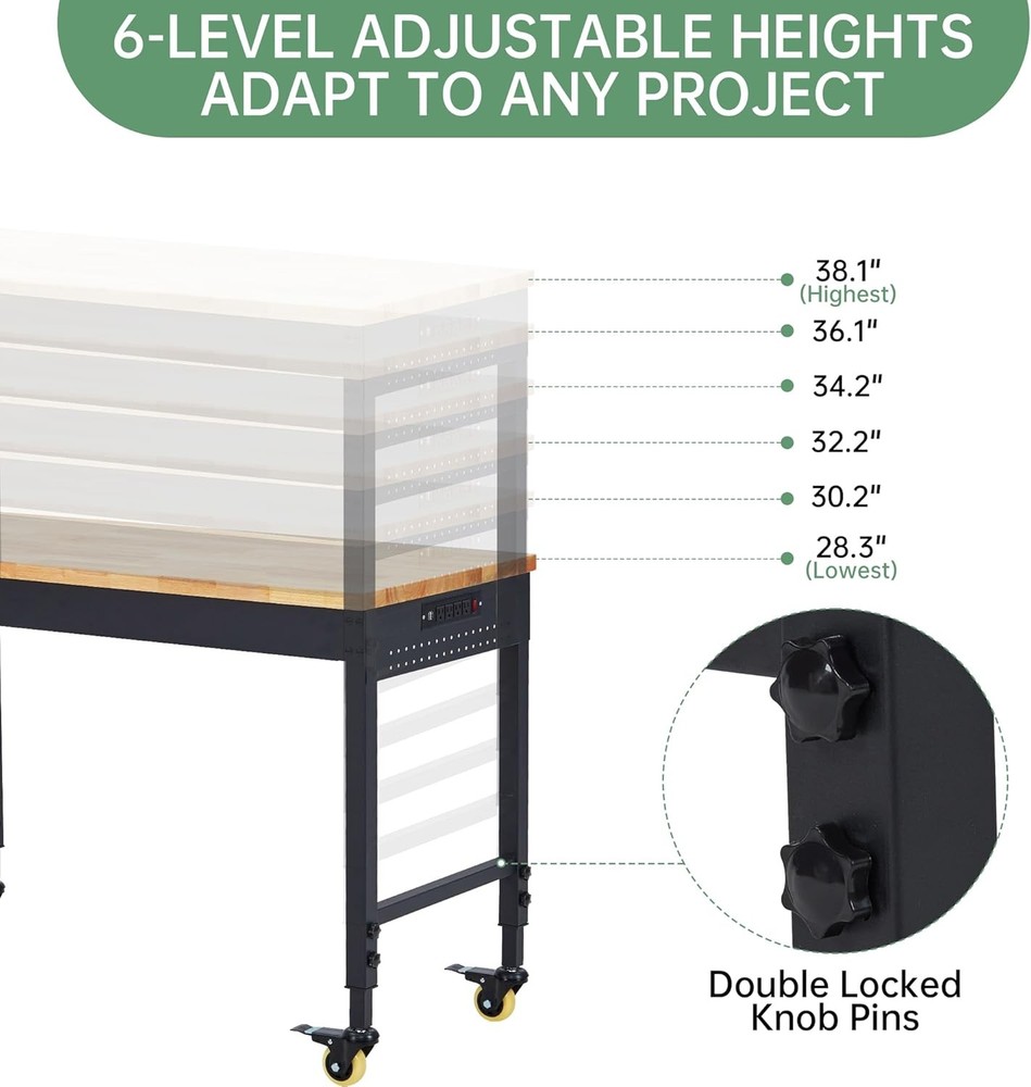 48" x24"Heavy-Duty Adjustable Workbench 2000 LB Capacity Garage Work Table