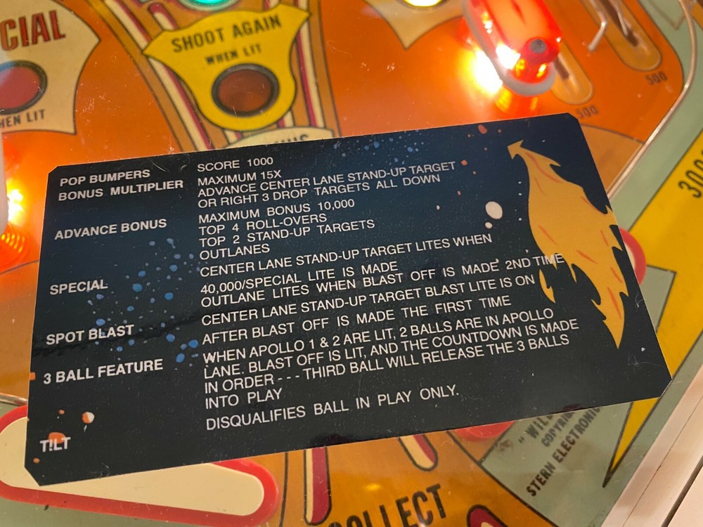 Stern Flight 2000 Pinball Custom Apron Cards Set Instruction Rules Information