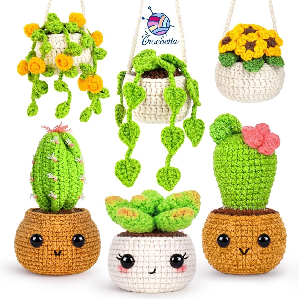 Crochet Plants Kit for Beginners: 6 Hanging Plant Patterns with Video Tutorials