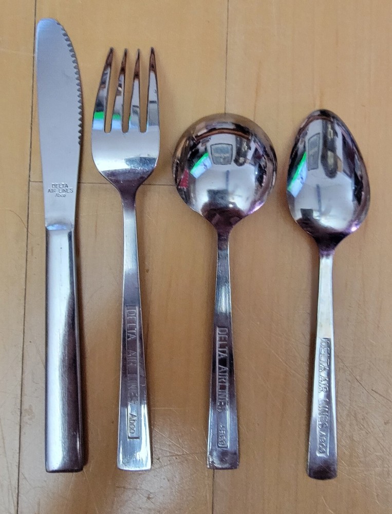 DELTA AIRLINES - FLATWARE - COACH CLASS - KNIFE, FORK, SOUP SPOON, SPOON