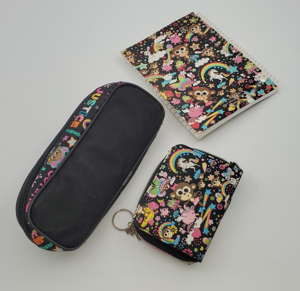 Justice 3pc Bobbie Monkey Set: Notebook, New Pencil Case & Zip Wallet