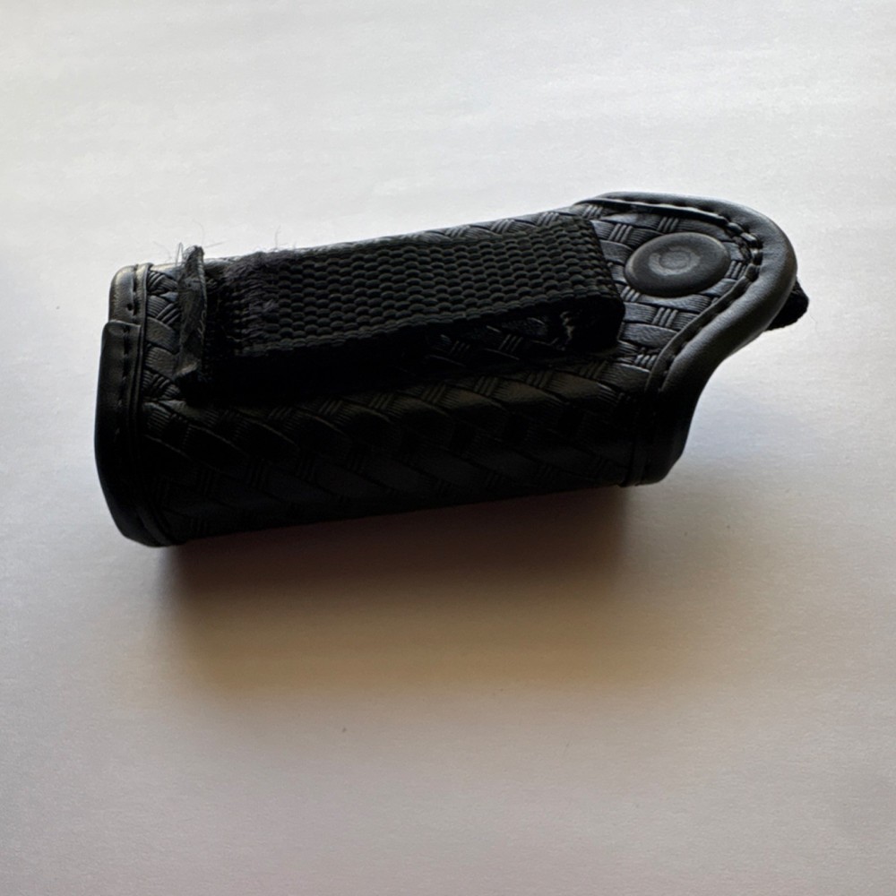 Black Basketweave Silent Key Pouch with Belt Loop and Snap Closure
