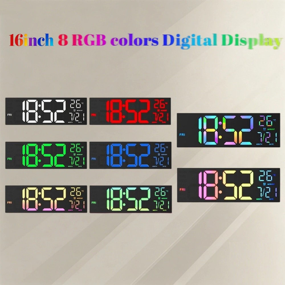 16" Large Digital Wall Clock BT Sync, RGB Lights Remote Control, Big LED Clock
