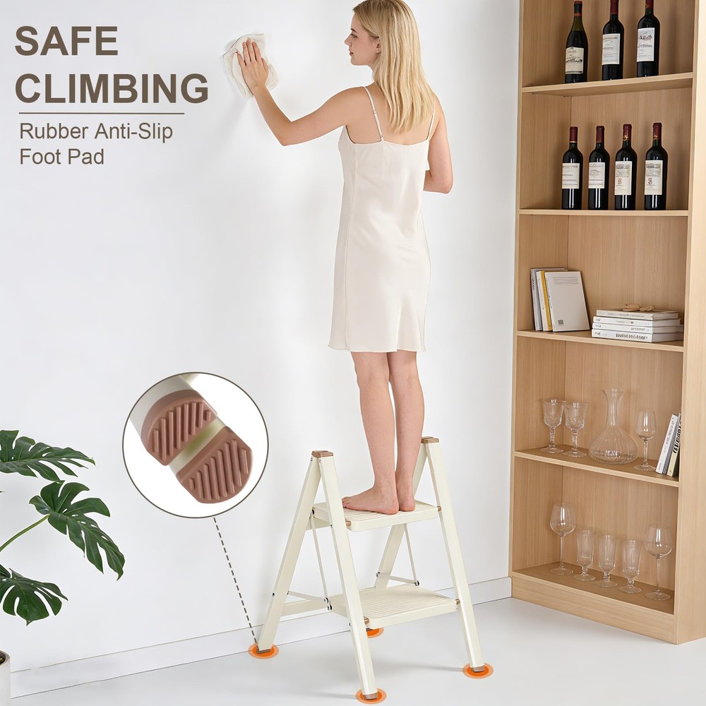 Valeo 2 Step Ladder,Lightweight Folding Stool with 2 Step, Milk White