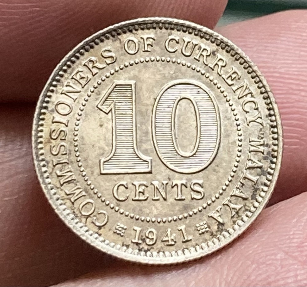 BRITISH MALAYA KM4 10 Cent 1941 Silver Nice Grade
