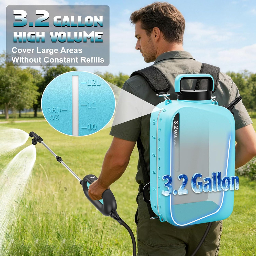 3.2 Gallon Battery Powered Backpack Sprayer, Electric Backpack Water Sprayer wit