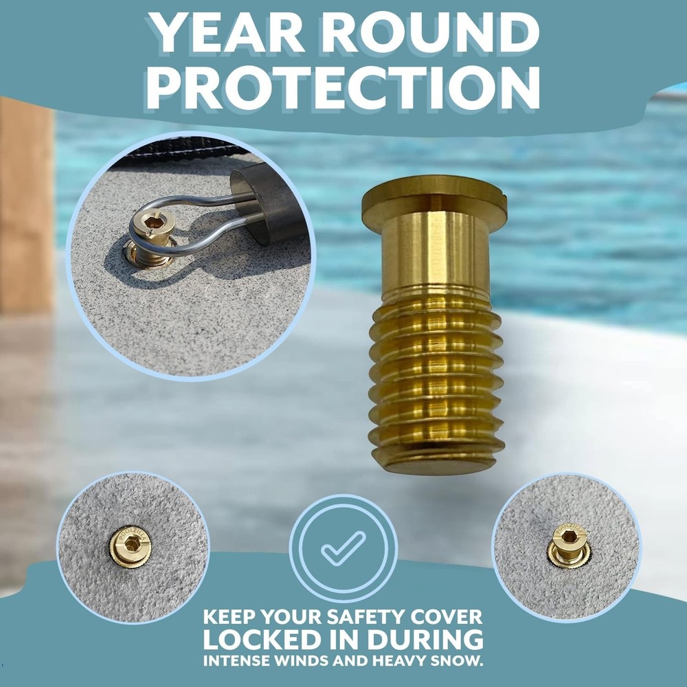Poolzilla 50 Pack Pool Safety Cover Threaded Brass Insert Screw Bolt for Anchor