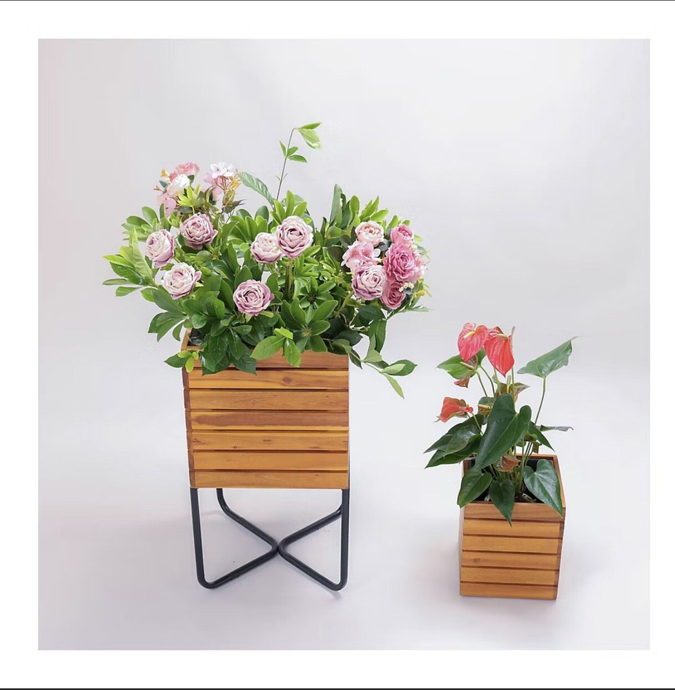 Acacia Square Planter with Drain Holes, 2-Pc.