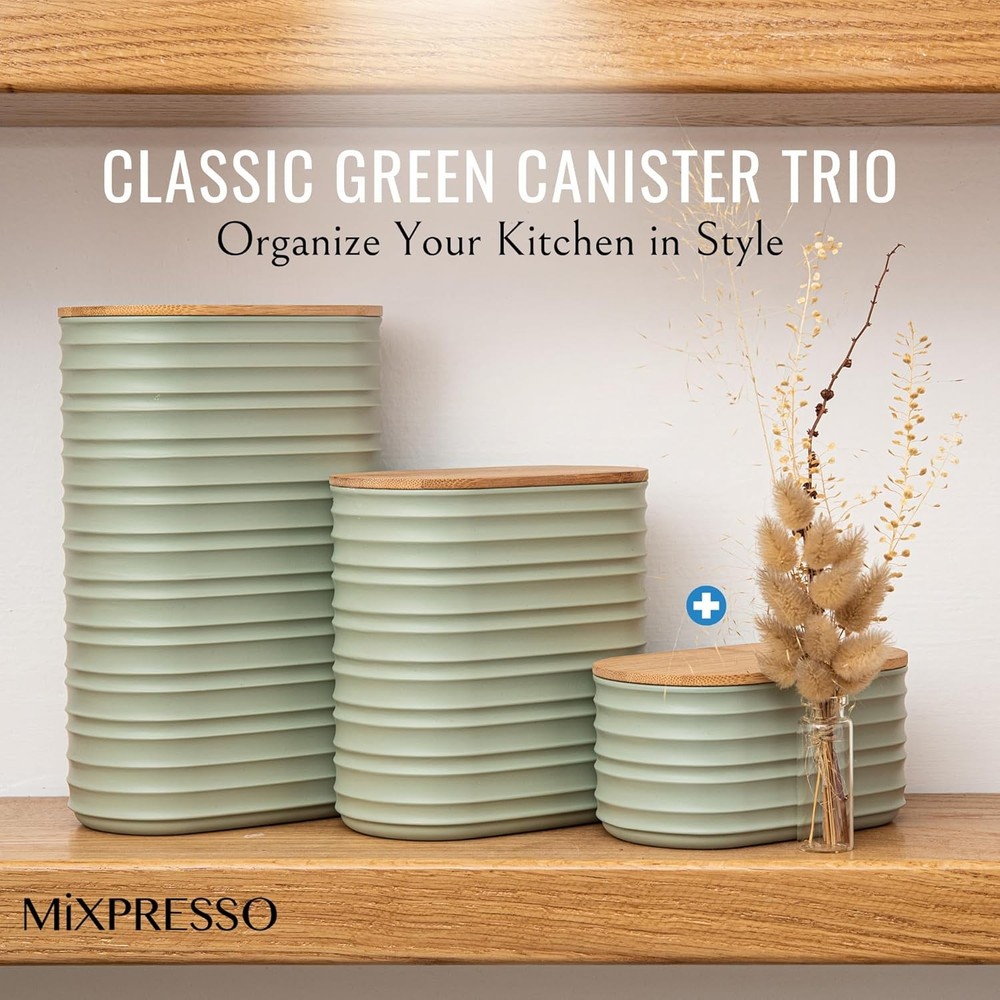 Canisters Sets Kitchen 3-PCS Airtight Plastic Sugar Olive Green