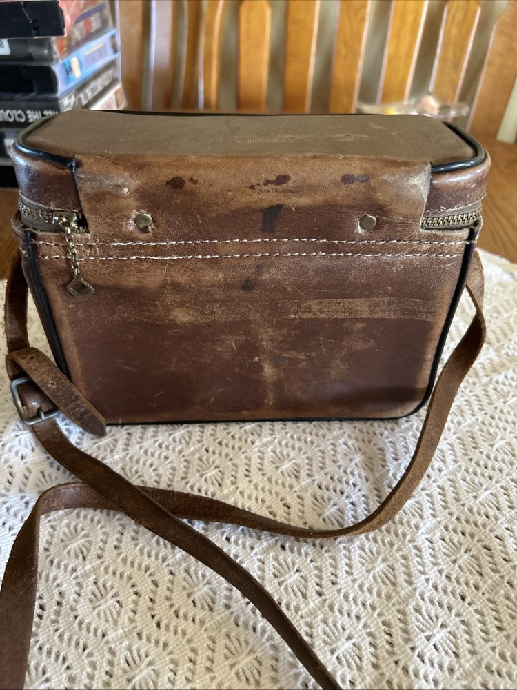 Vintage Service Brown Stitched Leather Camera Case & Strap