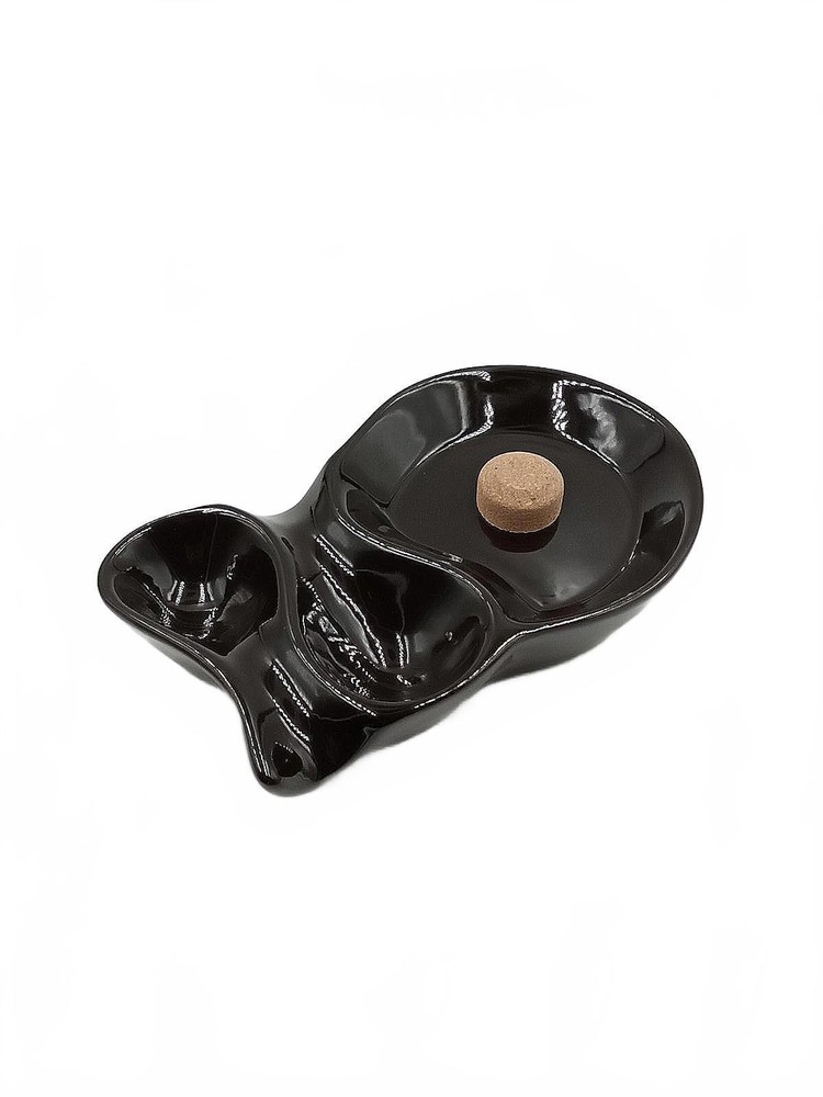 Large Ceramic 2-Pipe Rest Ashtray with Cork Knocker