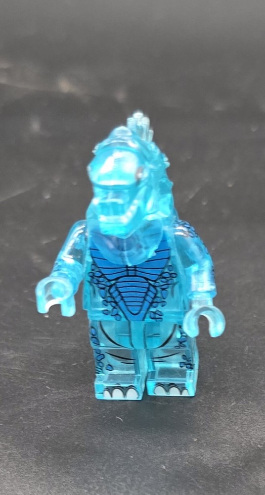 godzilla mini figure- trans neon blue ice with printed body definitions