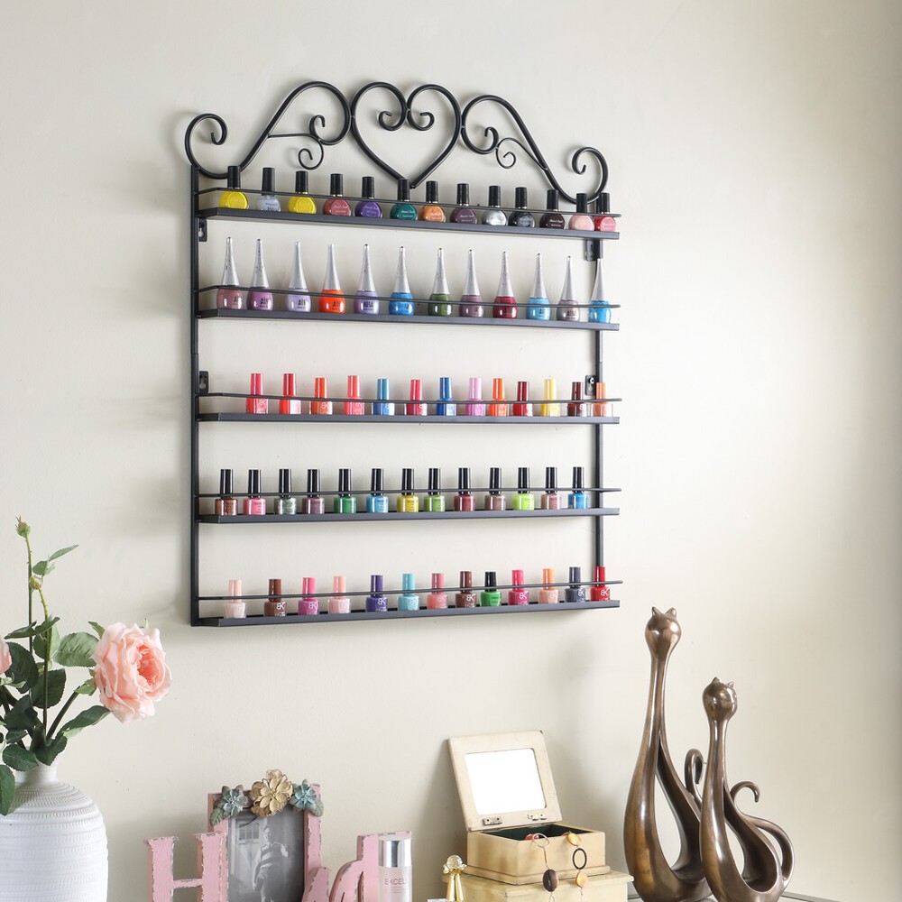 5-Layer Black Nail Polish Rack Large Display Storage Organizer Wall-mounted