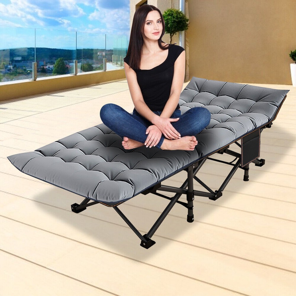 SLSY Camping Cot & Thick Pad,Cots for Sleeping,Camping Bed Folding Cot 500LBS