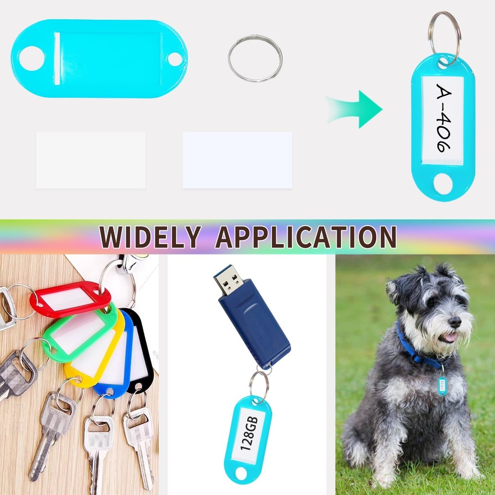 12 Pack Plastic Key Tags with Ring and Label Window, Key Labels Key Chain Nam...