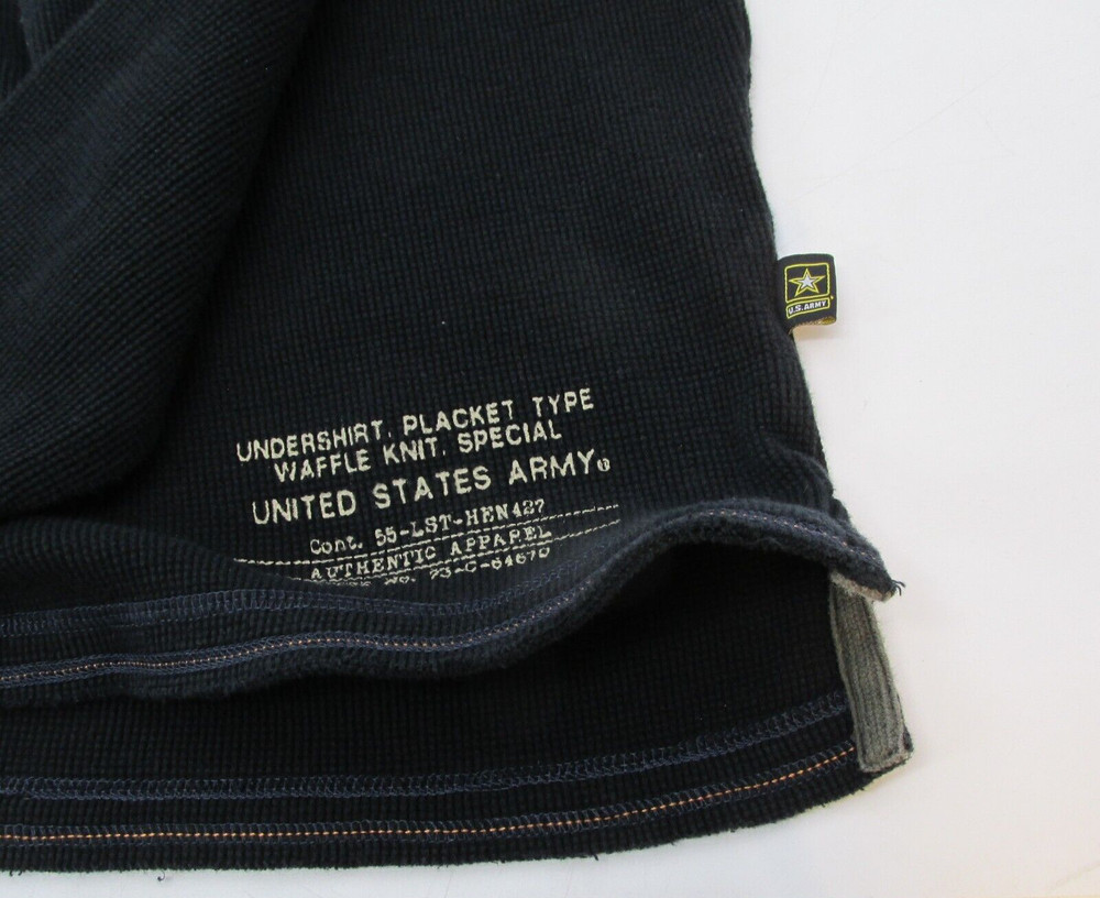US. MILITARY ISSUE Black Undershirt Placket Typ WAFFLE KNIT SPECIAL SHIRT MEDIUM