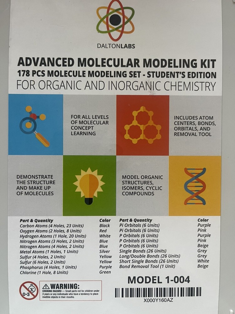 Dalton Labs 178 Pcs Advanced Molecular Modeling Kit Model 1-004 Student Ed