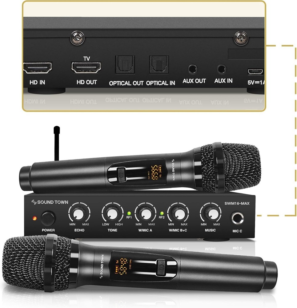 Wireless Microphone Karaoke Mixer System with HD Audio Return Channel, Optica...
