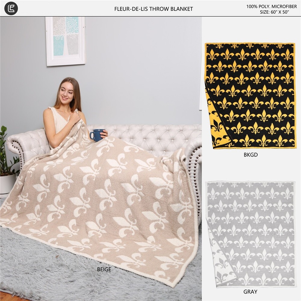 Comfyluxe Super Soft & Cozy FLEUR-DE-LIS Microfiber Reversible Throw Blanket
