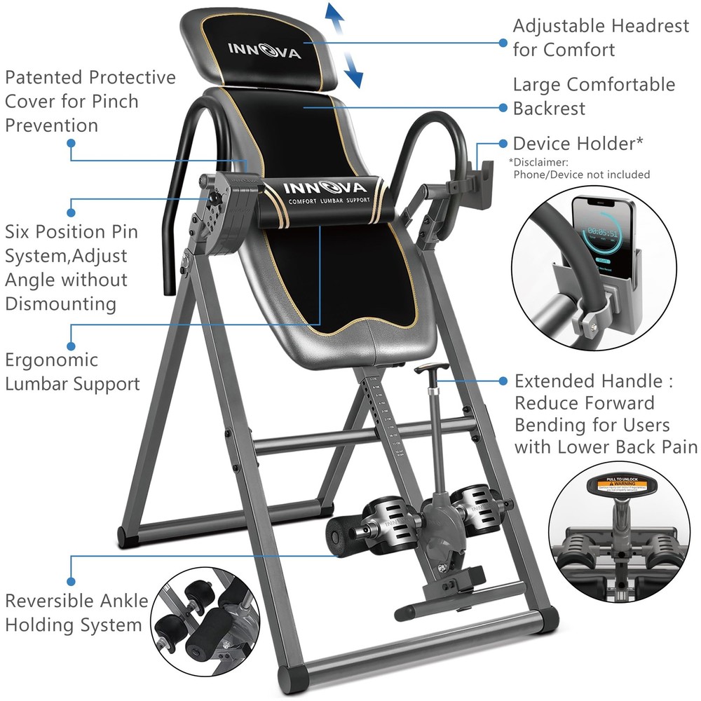 Ergonomic Reversible Inversion Table with Adjustable Headrest and 300 lb Capa...