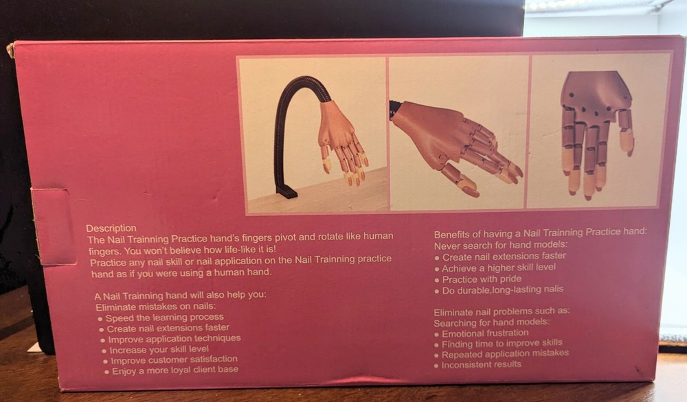 Practice Hand for Acrylic Nails-Flexible Moveable Nail Training Hand Kit + Tips