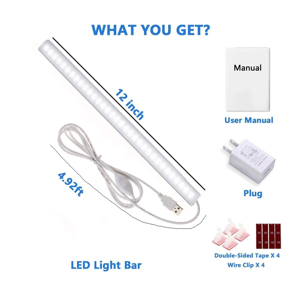 Under Cabinet Light, 12 Inch Plug in LED Closet Light with Memory Function, Cold