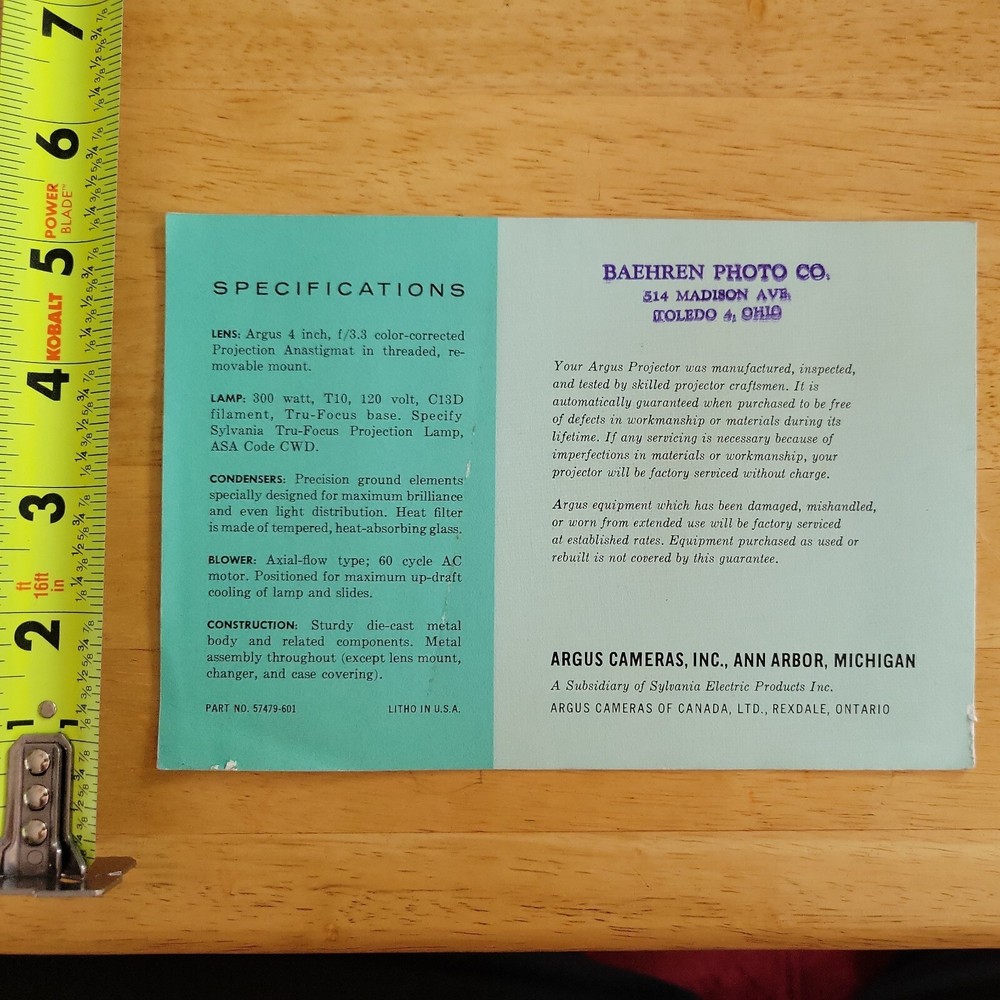 ARGUS 300 SPECIAL PROJECTOR MANUAL OLD VINTAGE 2