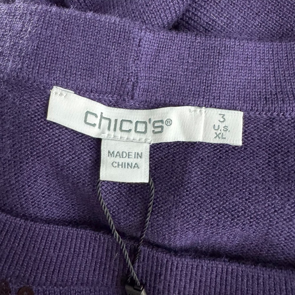 Chico's Pullover Sweater Size 3 Sequins Plaid Midnight Violet NWT TP-3869