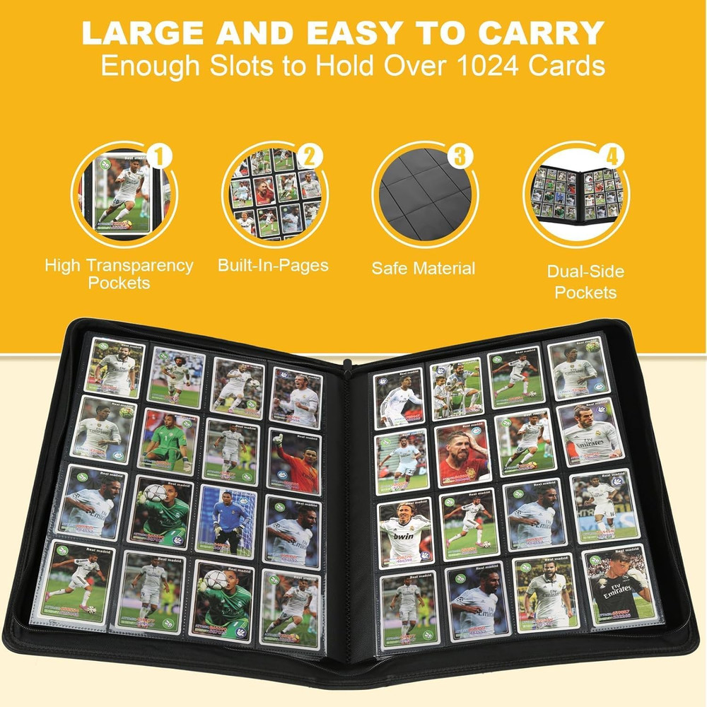 Premium Ringless Trading Card Binder - 1024 Capacity, 16 Side-Loading Pockets...