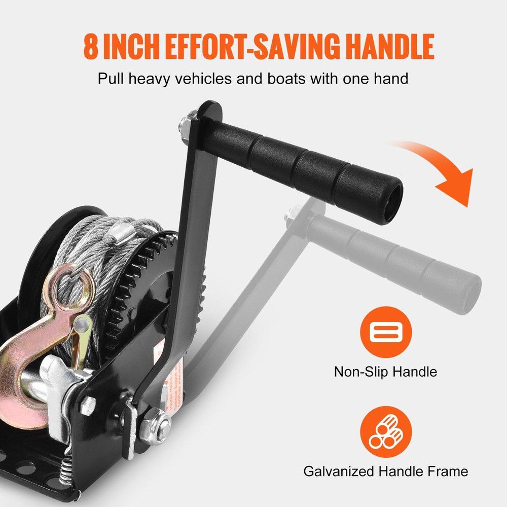 Efficient 800lb Hand Winch 33ft Corrosion Resistant Cable Reliable Hook