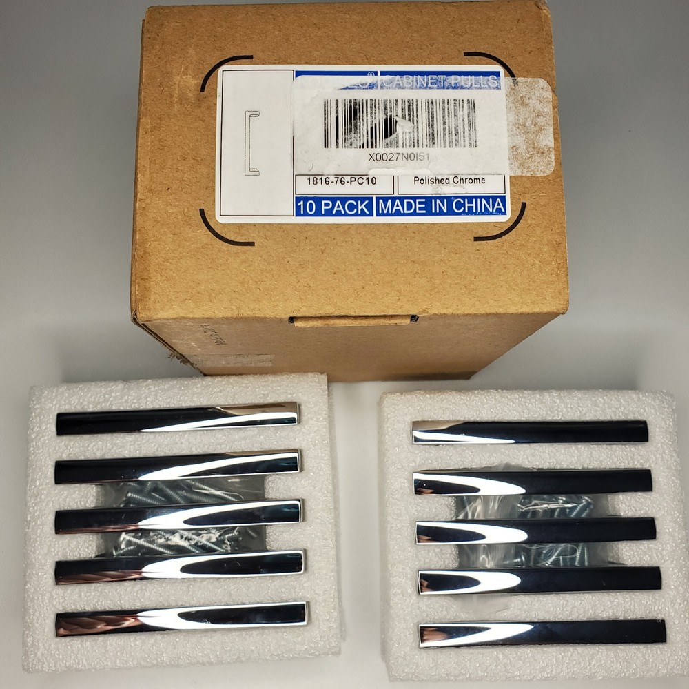 Koofizo Cabinet Bar Pull Chrome Solid Handle 3" Screw Spacing 10 PACK Open Box