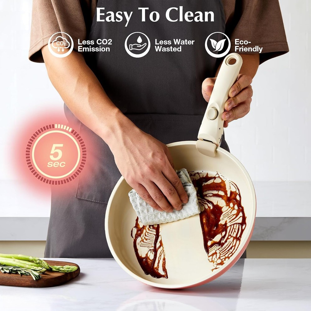 Pink 19-Piece Nonstick Ceramic Cookware Set with Removable Handles