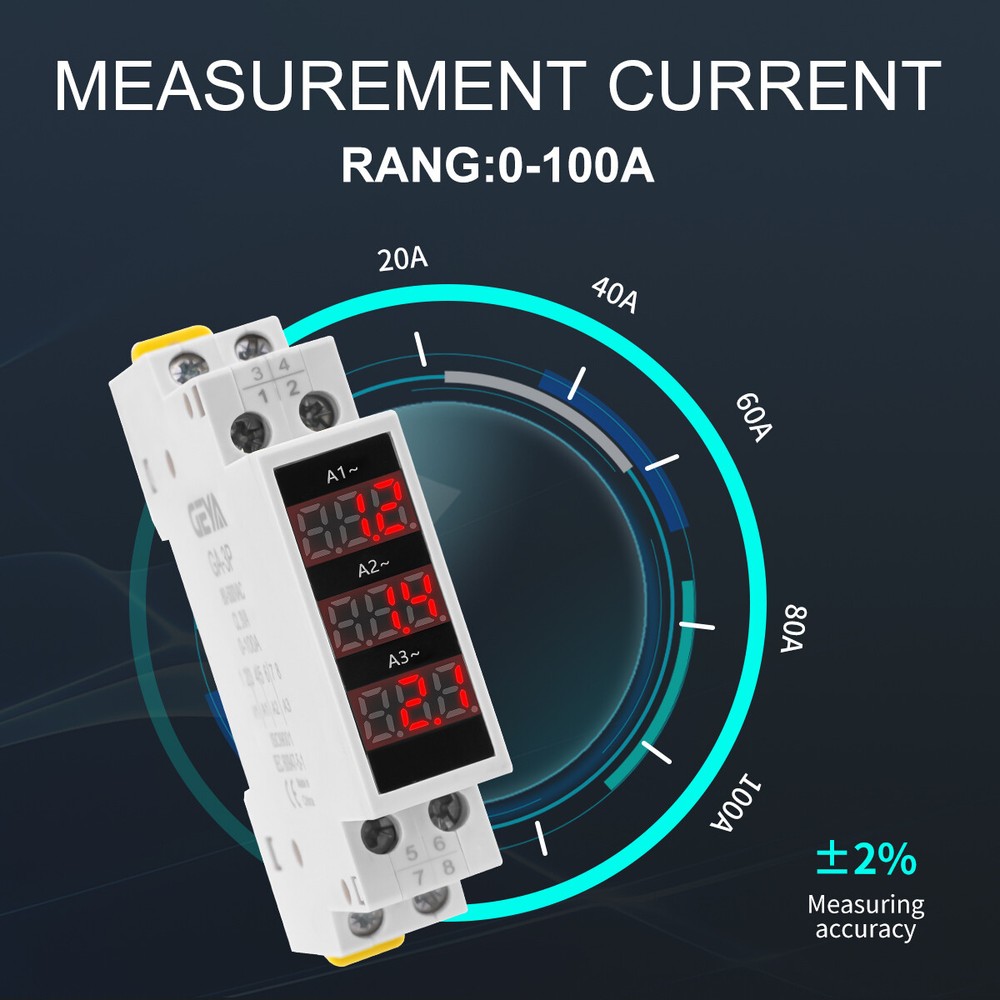 GEYA Current Meter Single Three Phase Modular AC0A-100A LED Display 80V-500V