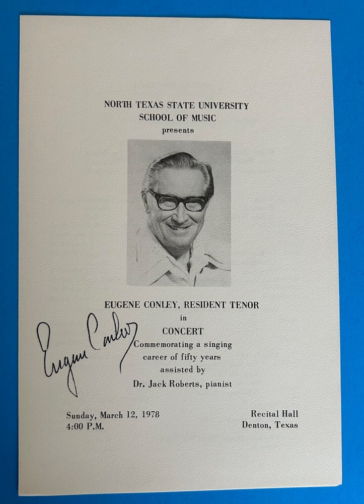 Eugene Conley 1908-1981 (Operatic Tenor) Hand Boldly Autographed Signed Brochure