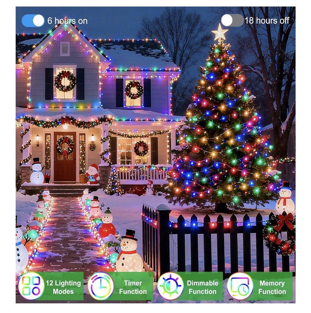 1500 LED 470FT Christmas String Lights, 12 Modes and Timer Memory Dimmable, Plug