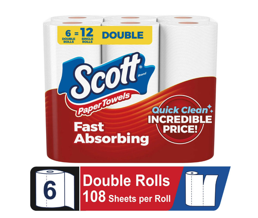 Scott Paper Towels, Choose-A-Sheet, 6 Double Rolls