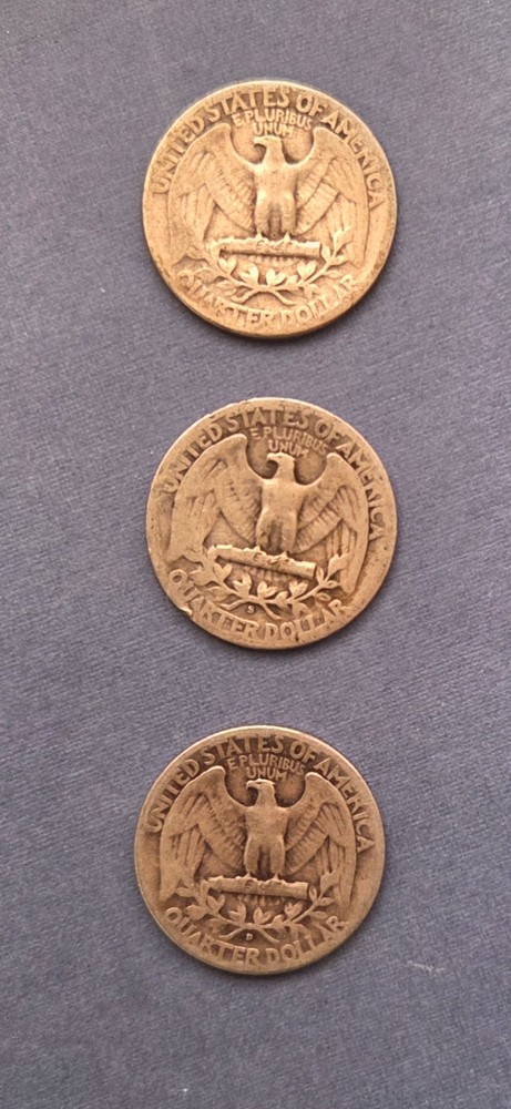 3 1942 Washington Quarters P, D and S