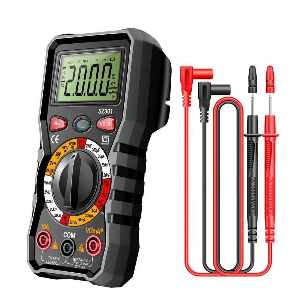 Essential Digital Multimeter Kit Measures Voltage Current Resistance w Probes