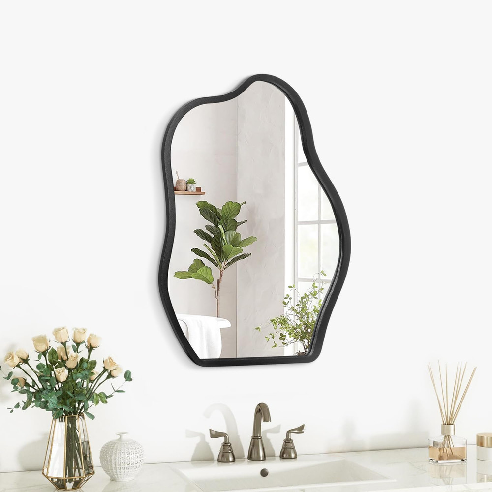 Asymmetrical Wood Frame Mirrors for Wall Oval Hanging Mirror Unique Irregular Mo